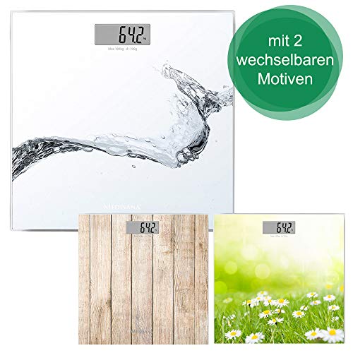 Medisana PS 405 Balanza personal digital de hasta 180 kg, báscula de baño con 2 motivos intercambiables, báscula corporal para la medición de peso