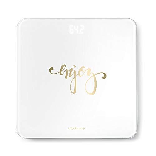 Medisana PS 438 balanza personal digital de hasta 180 kg, báscula de baño de vidrio, pantalla LED invisible, báscula con motivos, activación"Step-On
