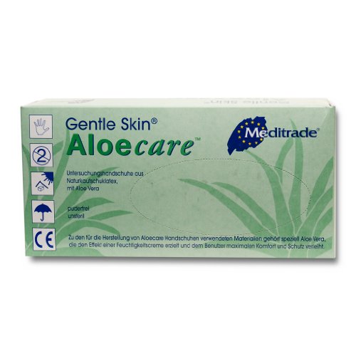 Meditrade 1231XS Aloecare Aloe Vera - Guantes de examen de látex para piel, sin polvo, antiestéril, extra pequeños (paquete de 100)