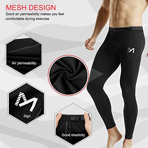 MEETYOO Leggings Hombre, Pantalón de Compresión Secado Rápido Pantalones Deporte Mallas Largas para Running Fitness Yoga