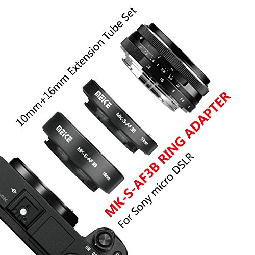 MEIKE MK-S-AF3B Anillo de extensión de enfoque automático de plástico Macro Anillo 10 mm 16 mm para Sony E-Montaje FE-Montaje Cámara A7 A7M2 NEX3 MEX5 NEX6 NEX7 A5000 A6000 A6300 A6500 A9