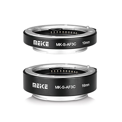 Meike MK-S-AF3C Metal Enfoque automático Anillo adaptador de tubo de extensión de 10 mm 16 mm para Sony E-Monte APS-C Cámara sin espejo NEX3 MEX5 NEX6 NEX7 A5000 A6000 A6300 A6500 (Negro)