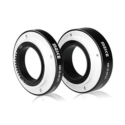 Meike MK-S-AF3C Metal Enfoque automático Anillo adaptador de tubo de extensión de 10 mm 16 mm para Sony E-Monte APS-C Cámara sin espejo NEX3 MEX5 NEX6 NEX7 A5000 A6000 A6300 A6500 (Negro)