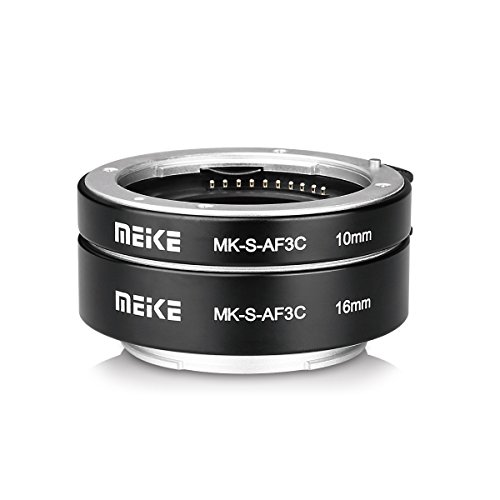 Meike MK-S-AF3C Metal Enfoque automático Anillo adaptador de tubo de extensión de 10 mm 16 mm para Sony E-Monte APS-C Cámara sin espejo NEX3 MEX5 NEX6 NEX7 A5000 A6000 A6300 A6500 (Negro)