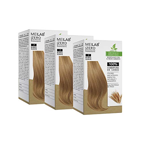 MEILAB - Tinte permanente sin amoniaco - Pack de 3 unidades - Color Rubio medio #7
