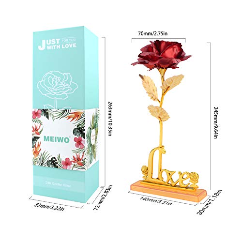 MEIWO 24K Gold Rose, Long Stem Gold Rose con Love Letter Display Stand, cumpleaños, Día de San Valentín, Día de la Madre, Aniversario de Boda Home Decor(Rojo)
