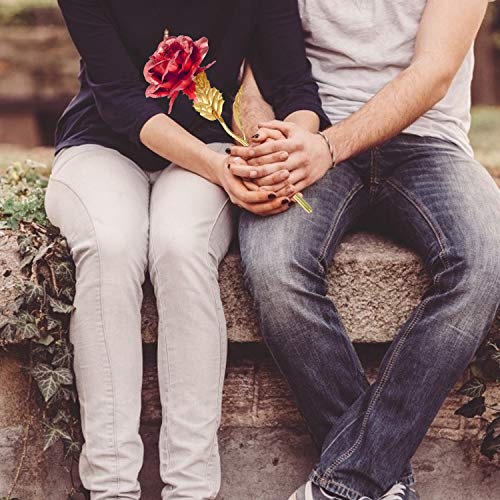 MEIWO 24K Gold Rose, Long Stem Gold Rose con Love Letter Display Stand, cumpleaños, Día de San Valentín, Día de la Madre, Aniversario de Boda Home Decor(Rojo)