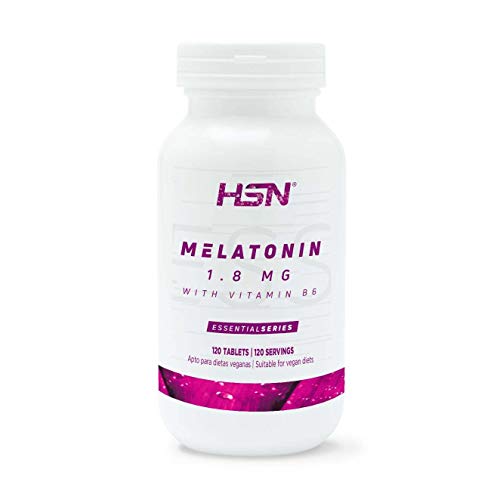 Melatonina 1,8mg de HSN | Para Dormir Mejor + Mejor Descanso por la noche + Combate los trastornos del Sueño, Estrés y Fatiga, Jet Lag | Vegano, Sin Gluten, Sin Lactosa, 120 tabletas