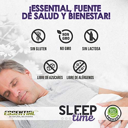 Melatonina Pura, Triptófano, Manzanilla y Vitaminas B5 y B6 | Conciliación rápida del Sueño, Elimina el Insomnio y Mejora el descanso | Efecto rápido en 30 minutos duraderos hasta 8 horas | 60U.
