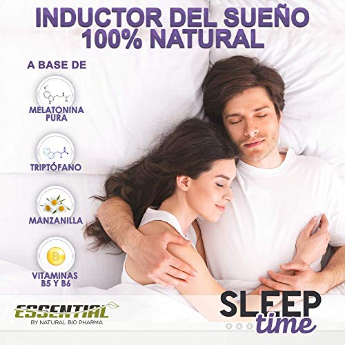 Melatonina Pura, Triptófano, Manzanilla y Vitaminas B5 y B6 | Conciliación rápida del Sueño, Elimina el Insomnio y Mejora el descanso | Efecto rápido en 30 minutos duraderos hasta 8 horas | 60U.