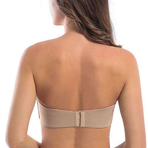 MELENECA - Sujetador con Aros sin Relleno Reductor sin Tirantes Bandeau para Mujer Beige 105B