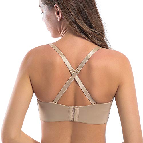 MELENECA - Sujetador con Aros sin Relleno Reductor sin Tirantes Bandeau para Mujer Beige 105B