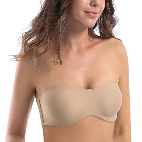 MELENECA - Sujetador con Aros sin Relleno Reductor sin Tirantes Bandeau para Mujer Beige 105B