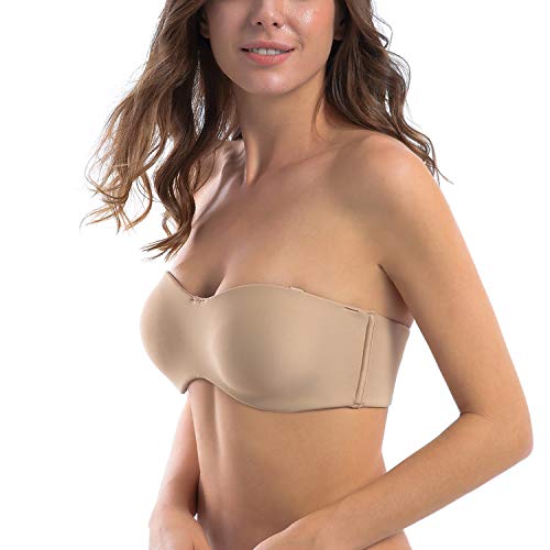 MELENECA - Sujetador con Aros sin Relleno Reductor sin Tirantes Bandeau para Mujer Beige 110D