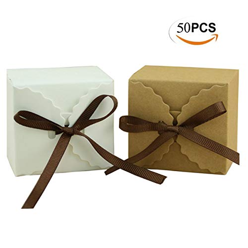 Mengger Cajas para Dulces Regalos Cajita Paper Kraft Carton Bombones Caramelos Navidad Boda Cumpleaños Fiesta Bautizo Graduación con Decoración 50Pcs,cajitas para regalos