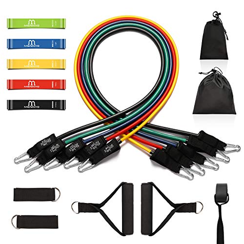 MENNYO Cintas Elasticas Musculacion 17PCS con 5 Bandas Elásticas Fitness 5 Bandas de Resistencia con 2 Bolsa de Transporte para Entrenamiento de Resistencia, Fisioterapia, Ejercicios en El Hogar