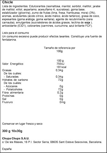 Mentos Chicle Frutas Silvestres, Sin Azúcar - 10 unidades de 30 gr. (Total 300 gr.)