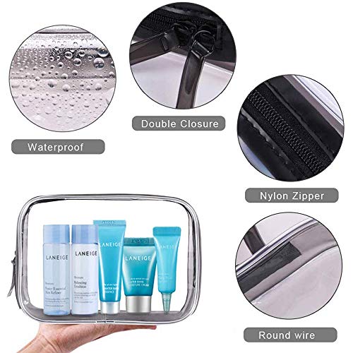 Meowoo Bolsas de Aseo Transparente TSA Aprobado Mujer Viaje Cosmeticos Neceseres Toiletry Bag, Portátil y Impermeable, Material de PVC(2pcs Transparente)