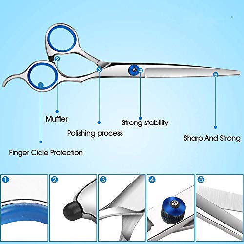 Meowoo Tijeras Peluqueria Profesional, Tijeras para el Cabello Barbero Tijeras de Peluquería Tijera de Corte de Pelo Acero Inoxidable con Peine y Capa de Barbero, para Hombres y Mujeres