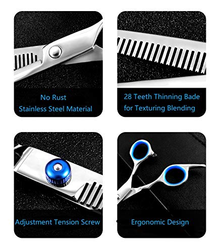 Meowoo Tijeras Peluqueria Profesional, Tijeras para el Cabello Barbero Tijeras de Peluquería Tijera de Corte de Pelo Acero Inoxidable con Peine y Capa de Barbero, para Hombres y Mujeres