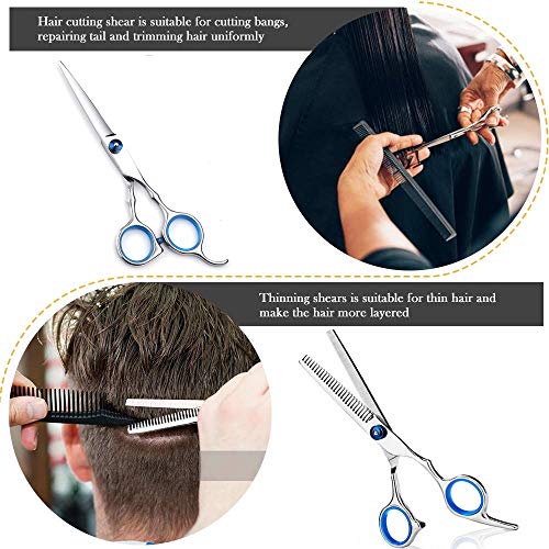 Meowoo Tijeras Peluqueria Profesional, Tijeras para el Cabello Barbero Tijeras de Peluquería Tijera de Corte de Pelo Acero Inoxidable con Peine y Capa de Barbero, para Hombres y Mujeres