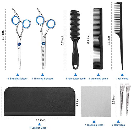 Meowoo Tijeras Peluqueria Profesional, Tijeras para el Cabello Barbero Tijeras de Peluquería Tijera de Corte de Pelo Acero Inoxidable con Peine y Capa de Barbero, para Hombres y Mujeres