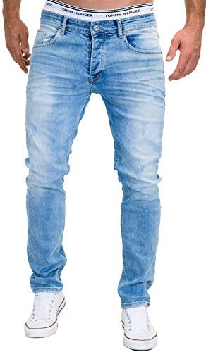 Merish 9148-2100 - Pantalones vaqueros, diseño ajustado, para hombre 9148 azul claro. 34W x 32L