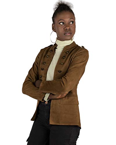 Mer's Style - Chaqueta Cazadora Militar de Ante, Marrón Talla L-42 Mujer