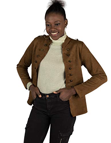 Mer's Style - Chaqueta Cazadora Militar de Ante, Marrón Talla L-42 Mujer