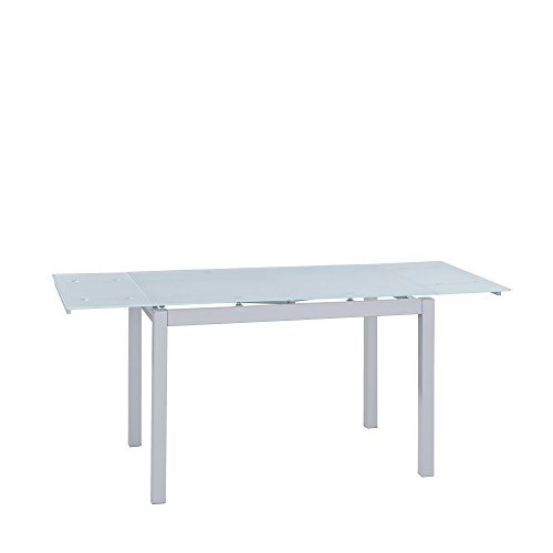 Mesa Extensible de Cristal translúcido Color Blanco y Estructura Gris par Comedor o Cocina