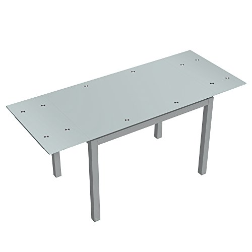 Mesa Extensible de Cristal translúcido Color Blanco y Estructura Gris par Comedor o Cocina
