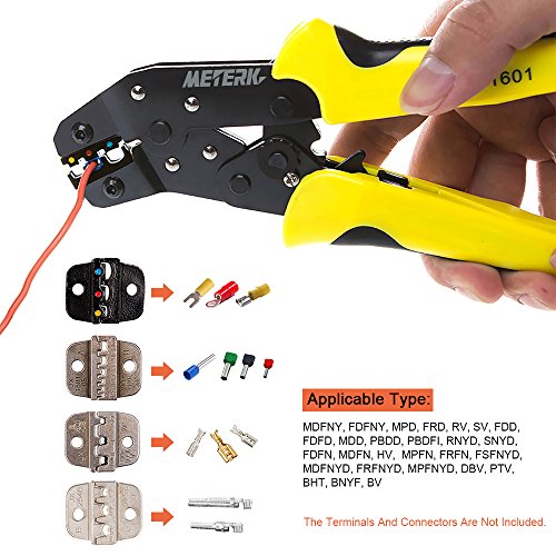 Meterk Alicates para Crimpadora y Pelacables Kit, 4 en 1 Mutilfuncional Kit de Herramientas de Alicate con un Destornillador, Reemplazable Alicates para Prensar Terminal de Trinquete