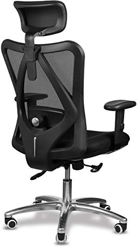 mfavour - Silla de oficina ergonómica, silla de escritorio para ordenador, silla giratoria con cojín de diseño de red, reposacabezas y reposabrazos ajustables, función de balanceo, carga máxima 150 kg