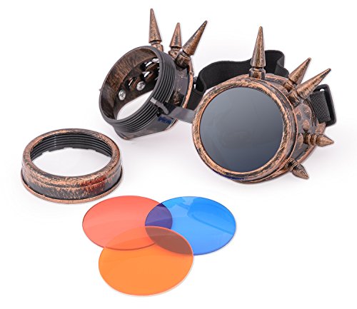 MFAZ Morefaz Ltd Gafas de Sol Welding Cyber Goggles Goth Steampunk Cosplay Goth Antique Victorian with Spikes (Copper Spikes)