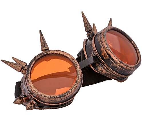 MFAZ Morefaz Ltd Gafas de Sol Welding Cyber Goggles Goth Steampunk Cosplay Goth Antique Victorian with Spikes (Copper Spikes)