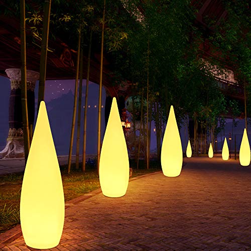 MH-LAMP Lampara Pie Exterior Jardin, Lampara Salon LED Regulable, con Control Remoto Recargable, Lámpara de Pie con Forma de Gota, Impermeable IP54,Blanco,A