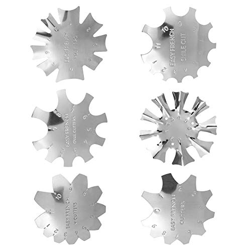 MHwan Nail Art Francés Sonrisa Línea, Nail Art Edge Plantillas, Plantilla de cortador de borde de manicura en forma de C de acero inoxidable con 5 piezas de cepillo de uñas francés para uñas DIY