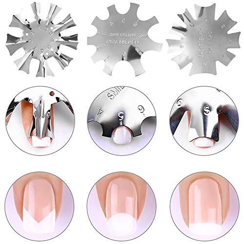 MHwan Nail Art Francés Sonrisa Línea, Nail Art Edge Plantillas, Plantilla de cortador de borde de manicura en forma de C de acero inoxidable con 5 piezas de cepillo de uñas francés para uñas DIY