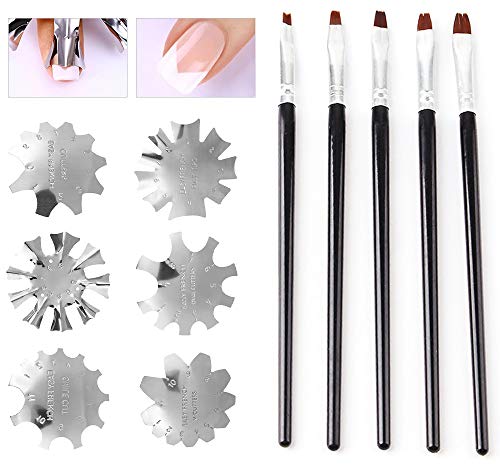 MHwan Nail Art Francés Sonrisa Línea, Nail Art Edge Plantillas, Plantilla de cortador de borde de manicura en forma de C de acero inoxidable con 5 piezas de cepillo de uñas francés para uñas DIY