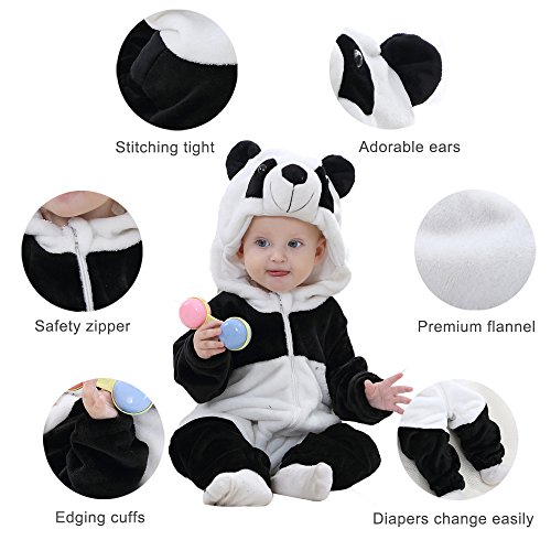 MICHLEY Bebé Ropa Mameluco Niños Niñas Pelele Pijama de Primavera y otoño Franela Traje de Animales Panda-70cm