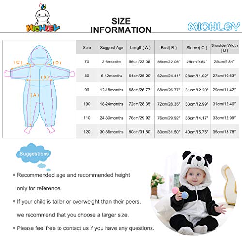 MICHLEY Bebé Ropa Mameluco Niños Niñas Pelele Pijama de Primavera y otoño Franela Traje de Animales Panda-70cm