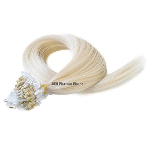 Micro Loop Ring REMY Extensiones de cabello humano #60 Rubio platino, 0,8 g x 20 hebras, grado AAA (16 pulgadas)