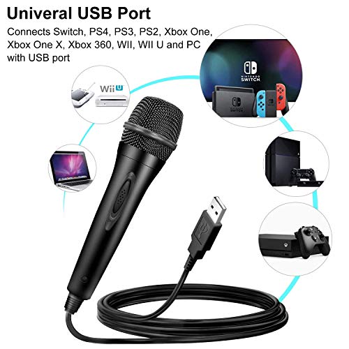 Micrófono con cable para PS4/PS3/Nintendo Switch/Xbox One/Xbox 360/Wii/PC, Micrófono USB Universal soporta LA Voz, Let's Sing, Sing Party, Rock Band, Guitar Hero, Sing Star