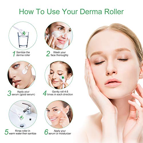 Microneedle Derma Roller 0.5 mm, Rodillo Facial Aleación de titanio 540 Micro agujas para cicatrices de acné, arrugas, antienvejecimiento, pigmentación (Amarillo)