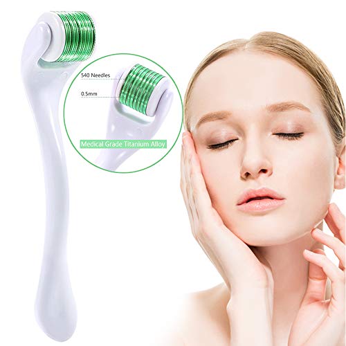 Microneedle Derma Roller 0.5 mm, Rodillo Facial Aleación de titanio 540 Micro agujas para cicatrices de acné, arrugas, antienvejecimiento, pigmentación (Amarillo)