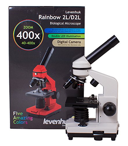 Microscopio Escolar Levenhuk Rainbow 2L Moonstone/Blanco para Niños, con Kit de Experimentos, Iluminación Superior e Inferior por LED para Observar Toda Clase de Muestras
