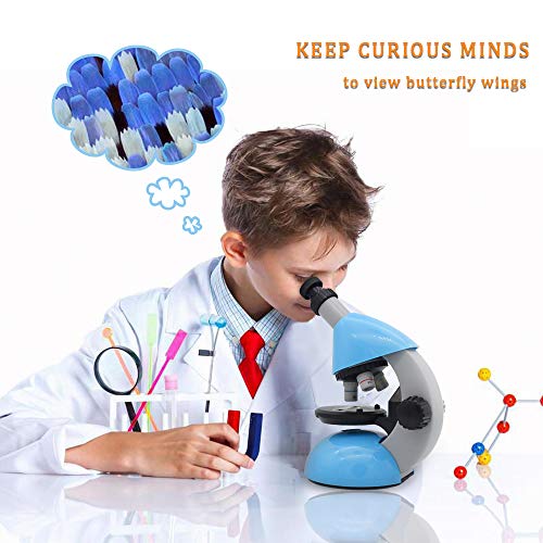 Microscopio para niños, ampliación 40X - 640X con 50 Kits de Ciencia El microscopio para Principiantes Incluye 25 Controles deslizantes para Estudiantes de 5 años en adelante