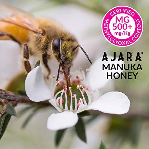 Miel de Manuka MGO 500+ Activo, Crudo, Puro y Natural al 100% - Producto Certificado Metilglioxal en Nueva Zelanda - Terapéutico Antiviral y sana la piel - AJARA 250g