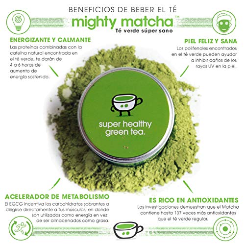 Mighty Matcha Té Verde Matcha Ecológico – Té Matcha Ceremonial 100% Orgánico – Premio de Oro Great Taste – Infusión Natural Quemagrasa - 30g
