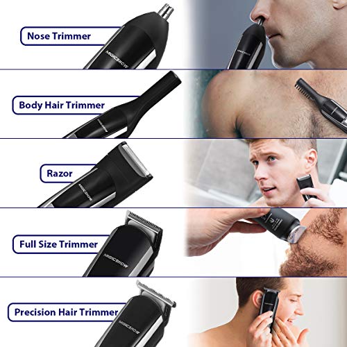 MIGICSHOW Cortapelos Recortadora de Barba Impermeable Electrico, Precisión Afeitadora Corporal para Hombres Profesional Cortapelos Recargable 12 en 1 para Barba, Cabello, Cuerpo y Nariz/Oreja